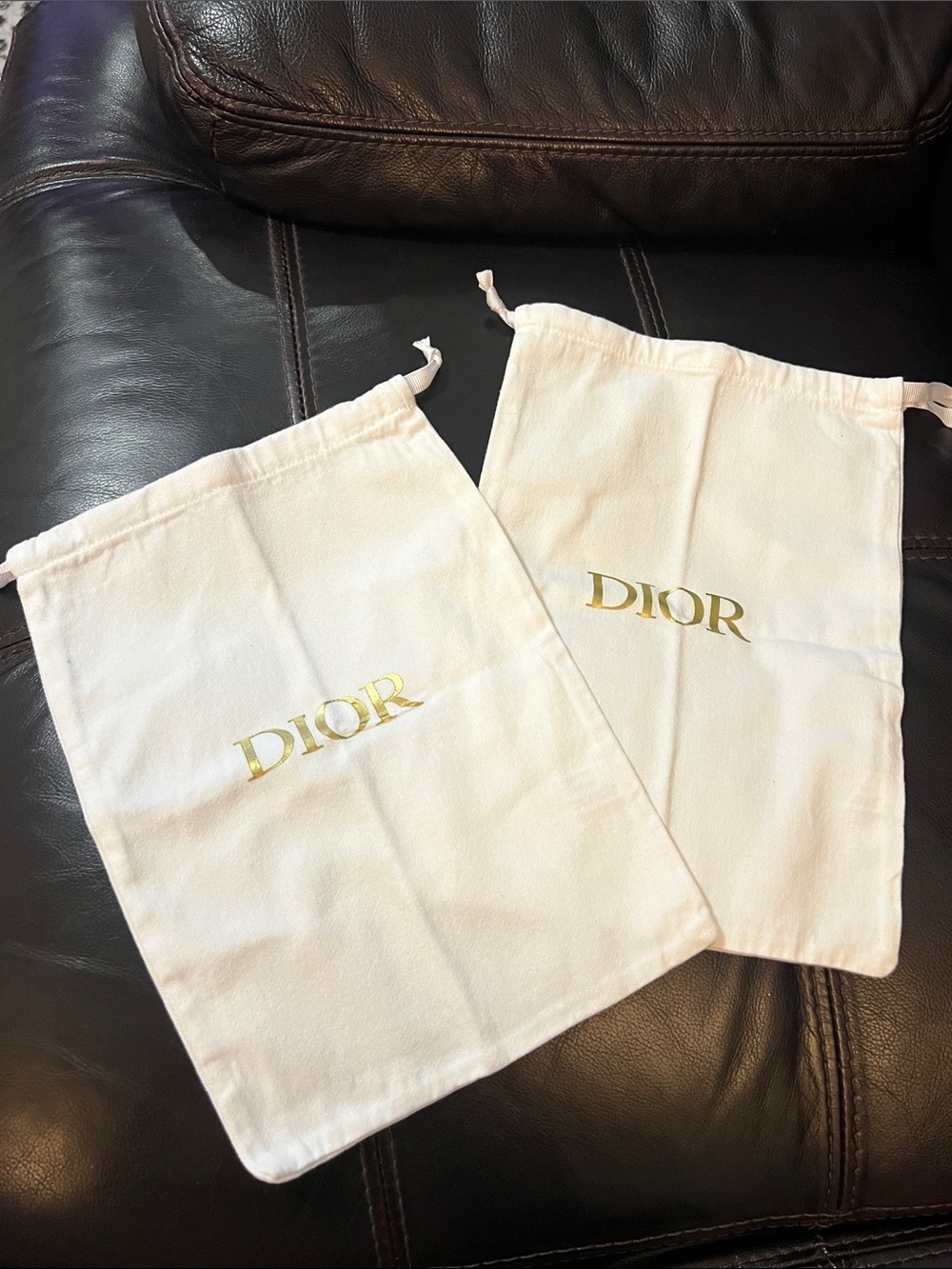 Dior White Drawstring Dust Bags with Gold Logo - Accessory
